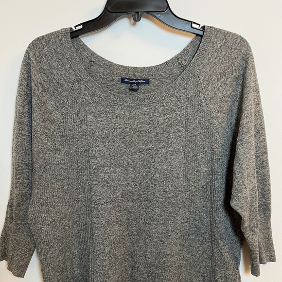 American Eagle Outfitters Gray Heathered Knit Raglan Sleeve Sweater Top Women - Picture 5 of 9